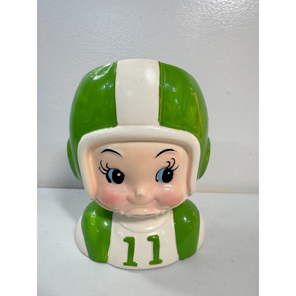 Inarco Boy Green 11 Football Head Vase Planter Kitch